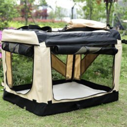 Large Foldable Travel Pet Carrier Bag with Pockets in Beige www.gmtpet.ltd