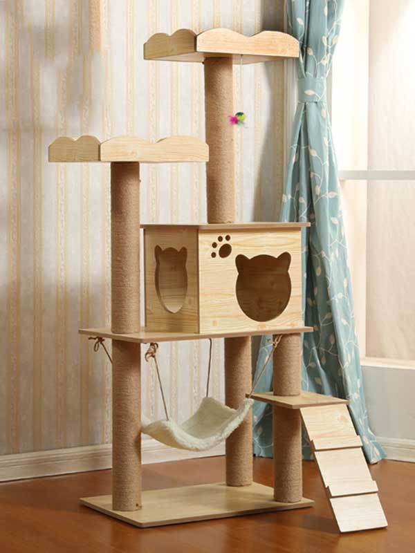 MDF plataforma dupla árvore para gatos rede para sala de gatos estrutura de escalada para gatos 06-1157 www.gmtpet.ltd