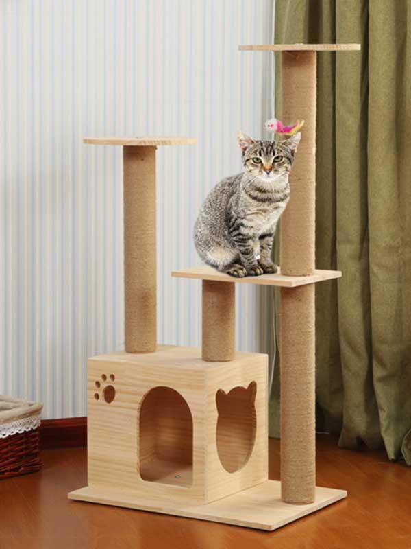Torre de escalada para gatos, coluna de corda de cânhamo de pinho, escada, casa de gato 06-1163 gmtpet.ltd