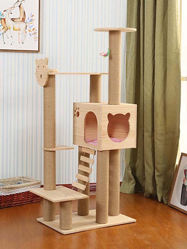 Torre de escalada para gatos, coluna de corda de cânhamo de pinho, escada, casa de gato 06-1164 www.gmtpet.ltd
