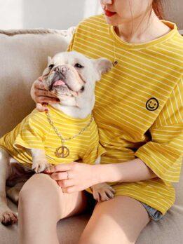 Pet Factory OEM оптовая продажа летняя толстовка с капюшоном для собак корейская версия щенок родитель-ребенок Тедди полосатая хлопковая футболка 06-0291 gmtpet.ltd