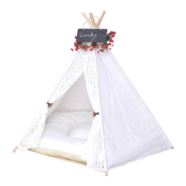 Outdoor Pet Tent: White Cotton Canvas Conical Teepee Pet Tent Collapsible Portable 06-0937 gmtpet.ltd