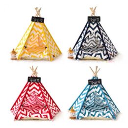 Dog Bed Tent: Multi-color Pet Show Tent Portable Outdoor Play Cotton Canvas Teepee 06-0941 gmtpet.ltd