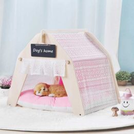 Indoor Portable Lace Tent: Pink Lace Teepee Small Animal Dog House Tent 06-0959 gmtpet.ltd