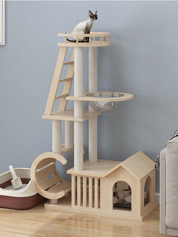 Árvore de gato moderna | Torre de gato de madeira OEM | Estrutura de escalada para gatos em madeira 105-213 gmtpet.ltd